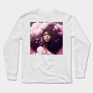 [AI Art] Cherry blossom lady with big hair Long Sleeve T-Shirt